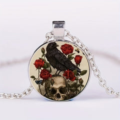 Round Crow Crystal Bead Pendant Necklace for Men & Women