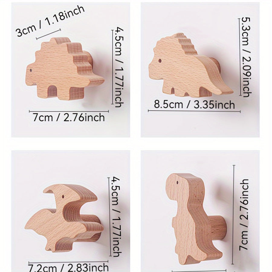 Dino Wooden Cabinet Handle T Rex & Pterosaur Khaki Finish for Kids' Room Doors