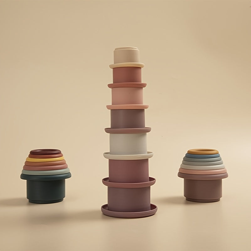 Silicone Baby Stacking Cups Toys Rainbow Stacking Tower
