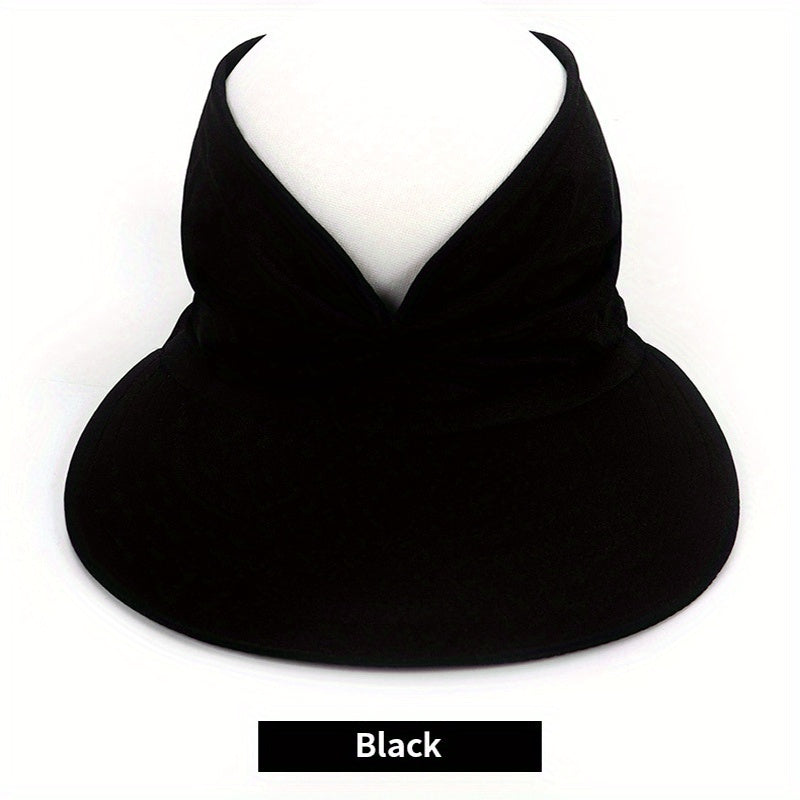 Ruched Ponytail Sun Visor Hats - Wide Brim UV Protection Sun Hats