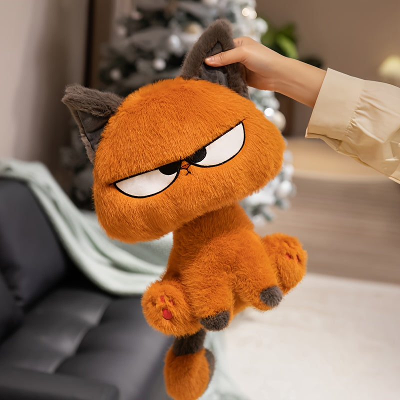Large Huggable Orange Tabby Cat Plush Toy with Expressive Eyes
