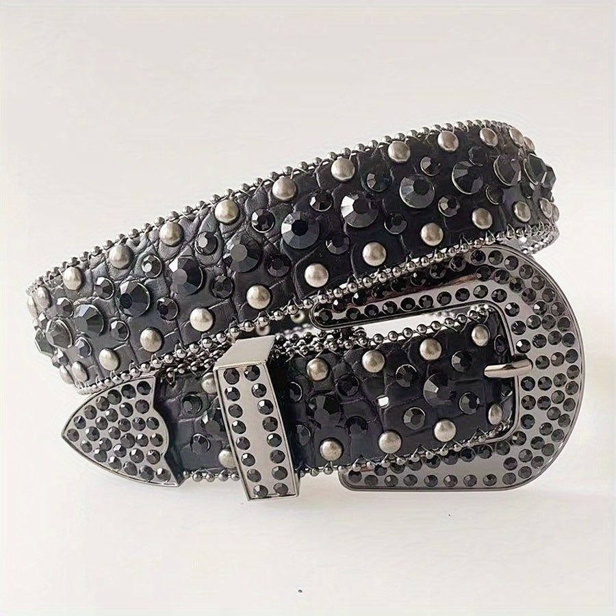 Rhinestone Rivet Y2K Belt Hip Hop PU Leather Jeans Pants Belt Solid Punk
