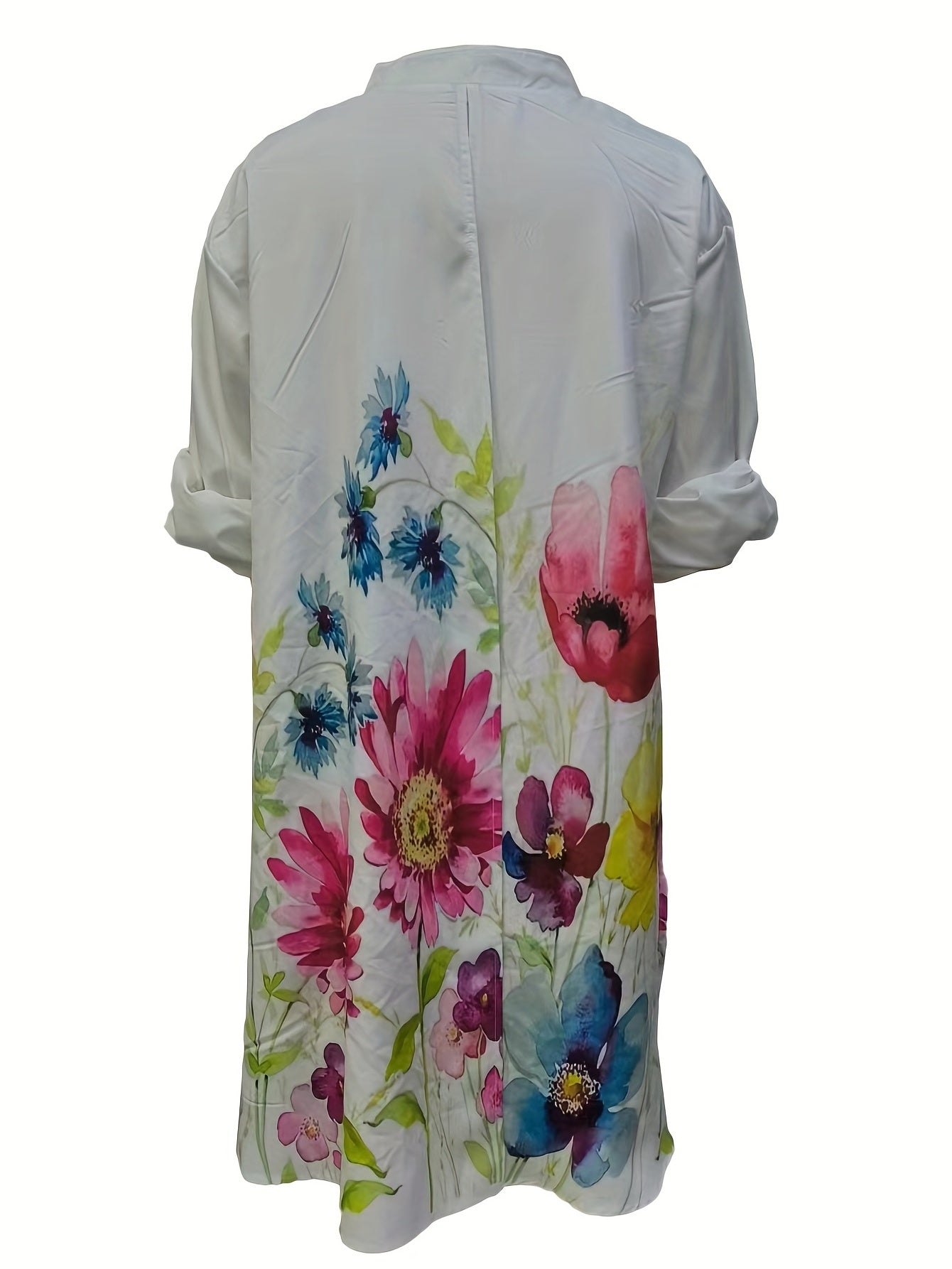  Casual Floral Print Long Sleeve Shirt Dress