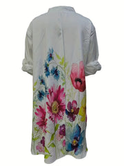  Casual Floral Print Long Sleeve Shirt Dress