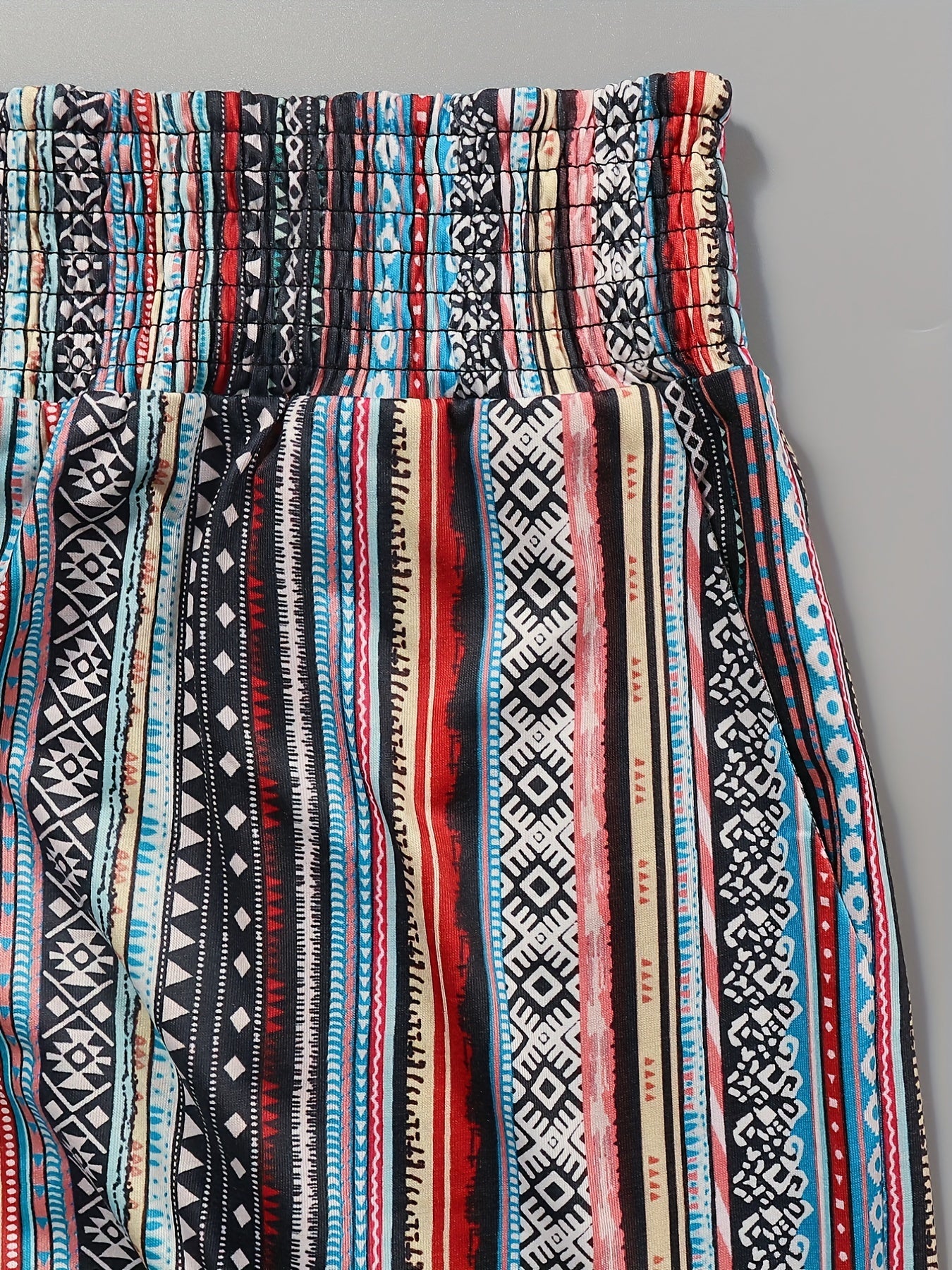  Striped Print Wide Leg Pants With Pockets