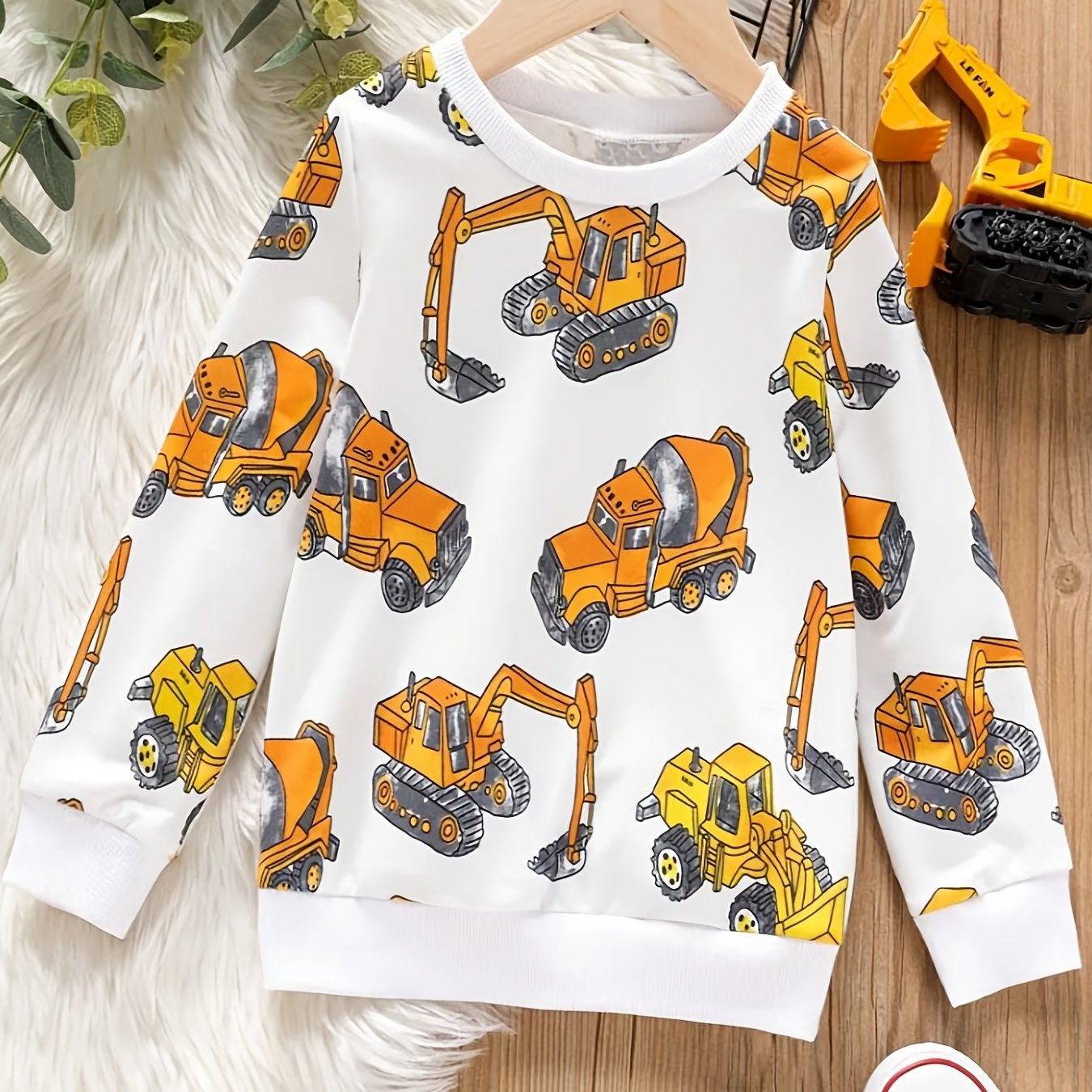 Boys Excavator Print Pullover Sweatshirt
