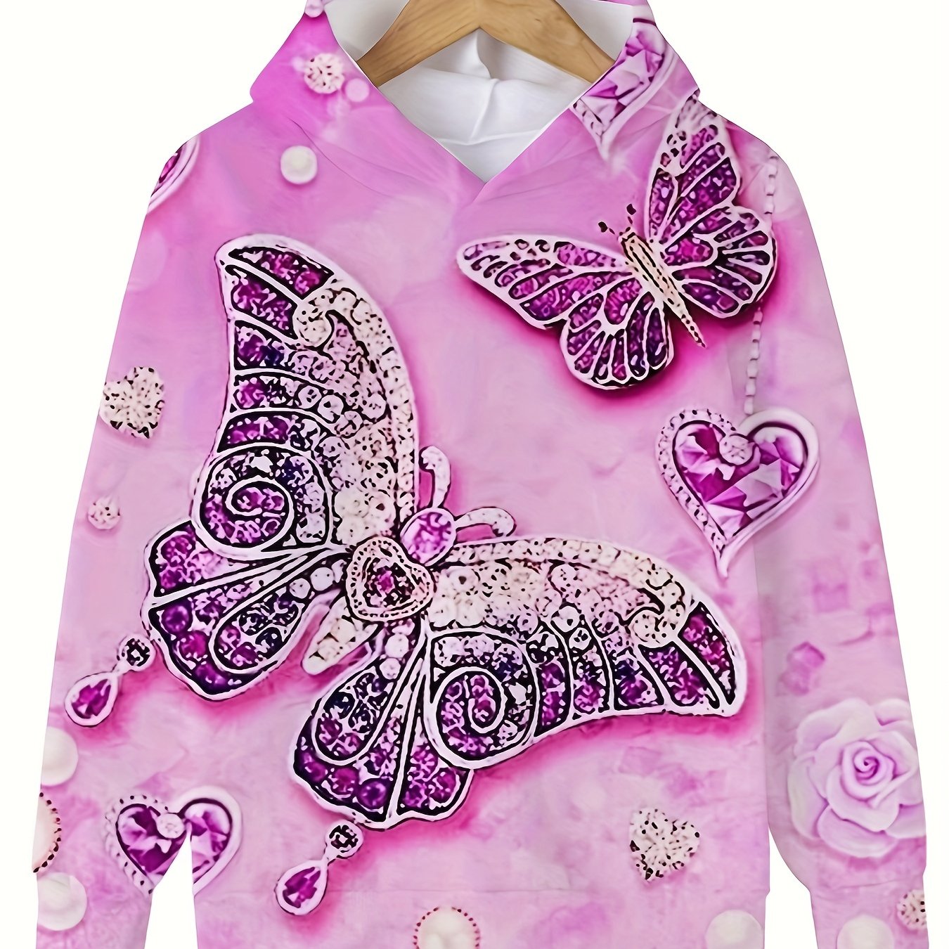 Butterfly Graphic Long Sleeve Hoodie for Girls, Boys - Fall Pullover