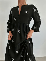  Floral Print Long Sleeve Maxi Smock Dress