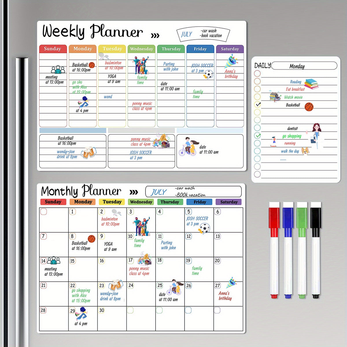 3pcs Magnetic Dry Erase Fridge Calendar Weekly Planner