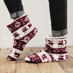 Men's Christmas Slipper Socks Elk Snowflake Pattern Fleece Thermal House Shoes