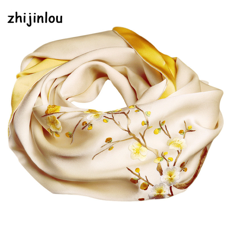 Double Layer Silk Scarf Suzhou Peach Tree Branch Embroidery Silk Scarf