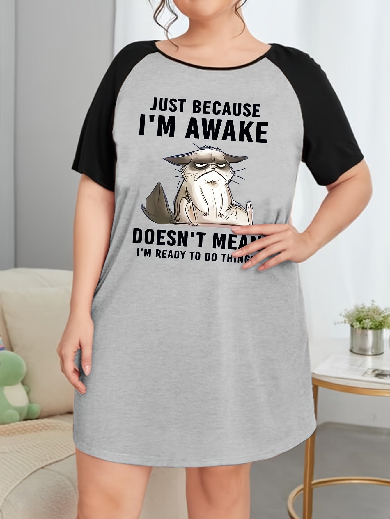  Nightdress Women's Plus Animal & Slogan Print Sleep