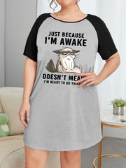  Nightdress Women's Plus Animal & Slogan Print Sleep