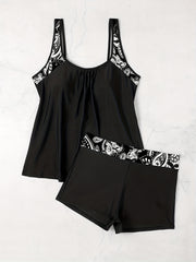  Geometric Tankini Set High Stretch Top & Shorts 2pcs