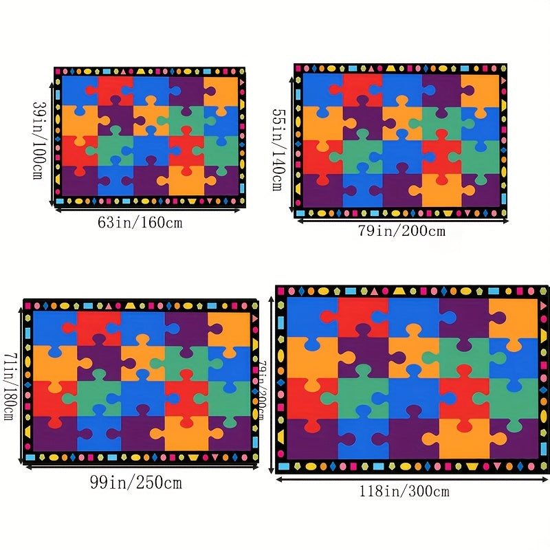 Colorful Puzzle Seating Rug for Nursery School Learning Area