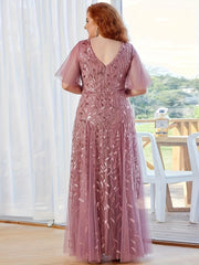  Leaf Embroidered Maxi Party Dress