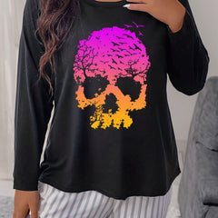  Gothic Skull Print Long Sleeve Pajama Tee
