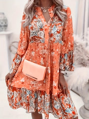  Boho Dress Women's Plus Floral Print Long Sleeve Smock Dress