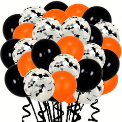 30pcs Halloween Bat Print Balloons Orange Decor 12in