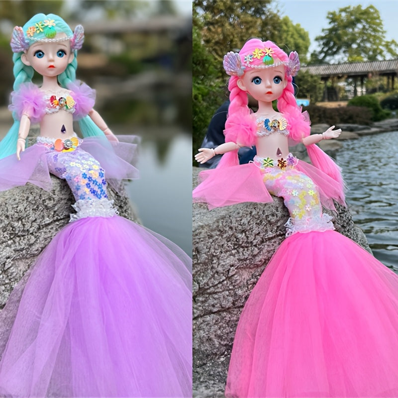 2pcs Mermaid Dolls Wedding Dress Set 3D Eyes Christmas Easter