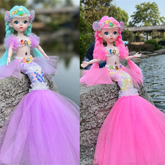 2pcs Mermaid Dolls Wedding Dress Set 3D Eyes Christmas Easter
