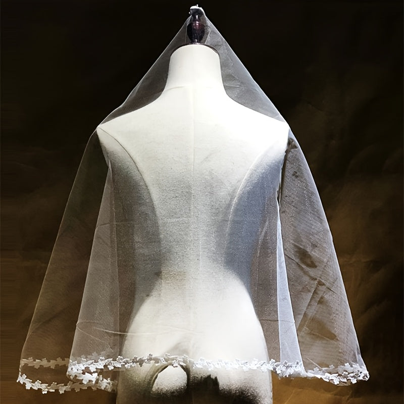 Floral Embroidered Lace Bridal Veil for Weddings