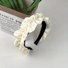 Wide Brim Head Hoop Satin Pleated Hair Band Solid Headdress