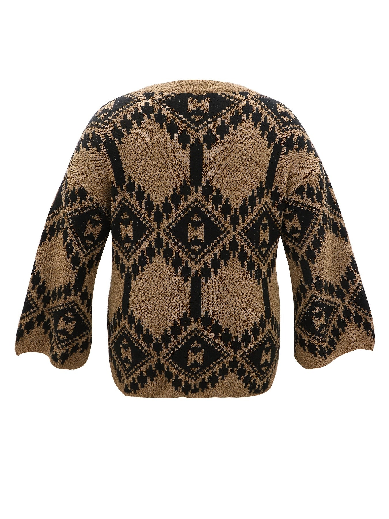  Geometric Print Sweater V Neck Long Sleeve Jumper