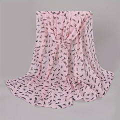Cat Print Chiffon Scarf Solid Thin Breathable Shawl Hijab