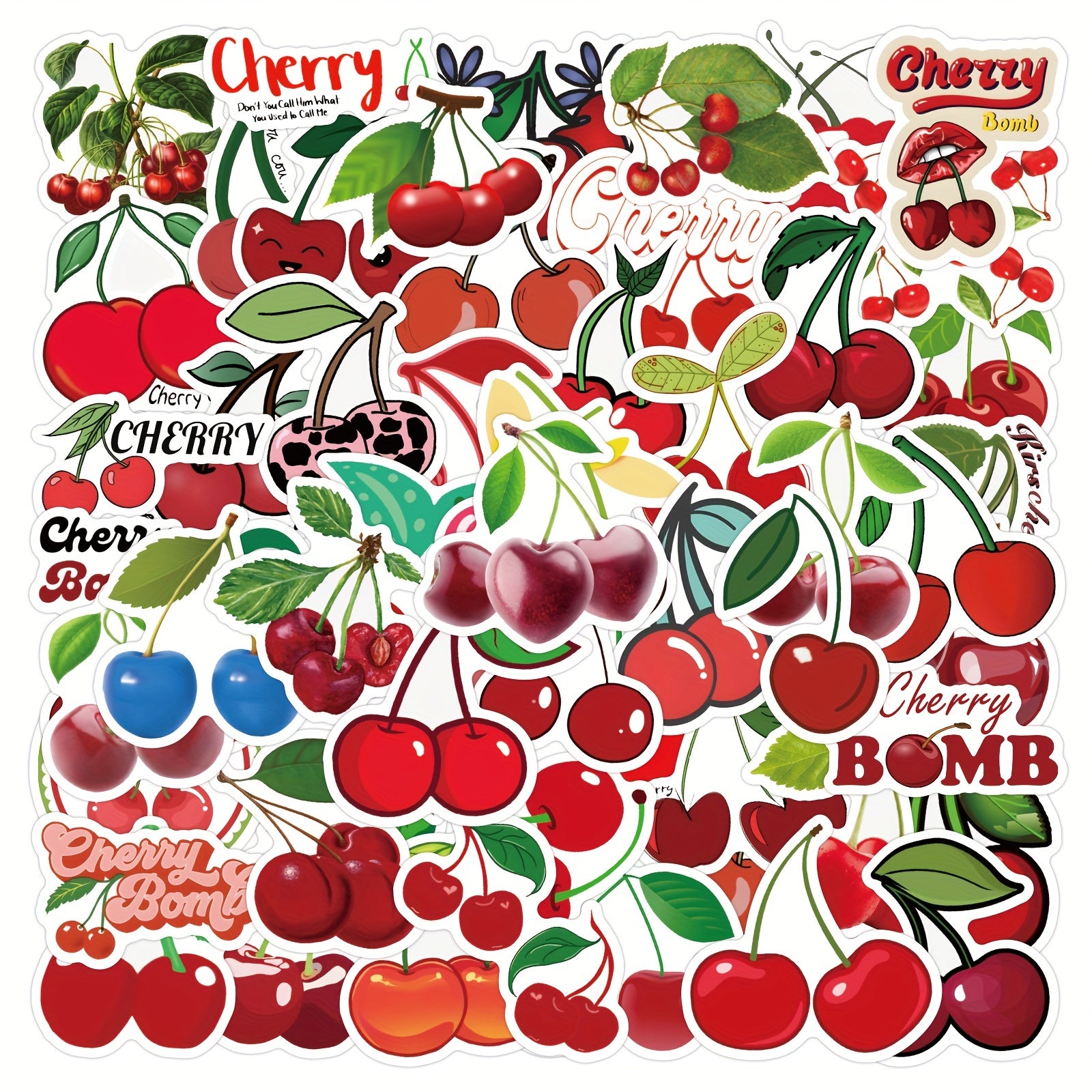 60pcs Cherry Vinyl Stickers Waterproof for Water Bottles Laptop Luggage Cup