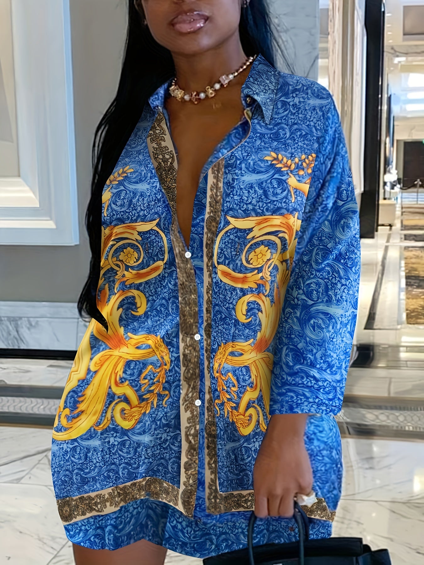  Baroque Print Shirt Dress