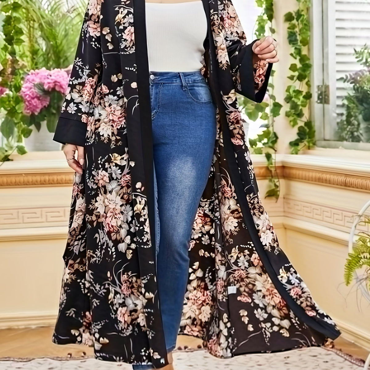  Colorblock Floral Print Maxi Wrap Dress
