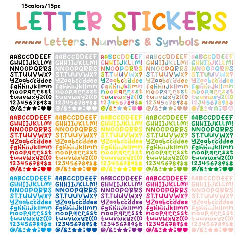 15pcs 0.5in English Letter Stickers for Crafts, Scrapbooks, Notebooks