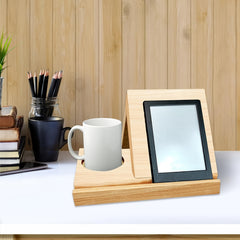 Wooden Triangle Book Stand with Cup Holder