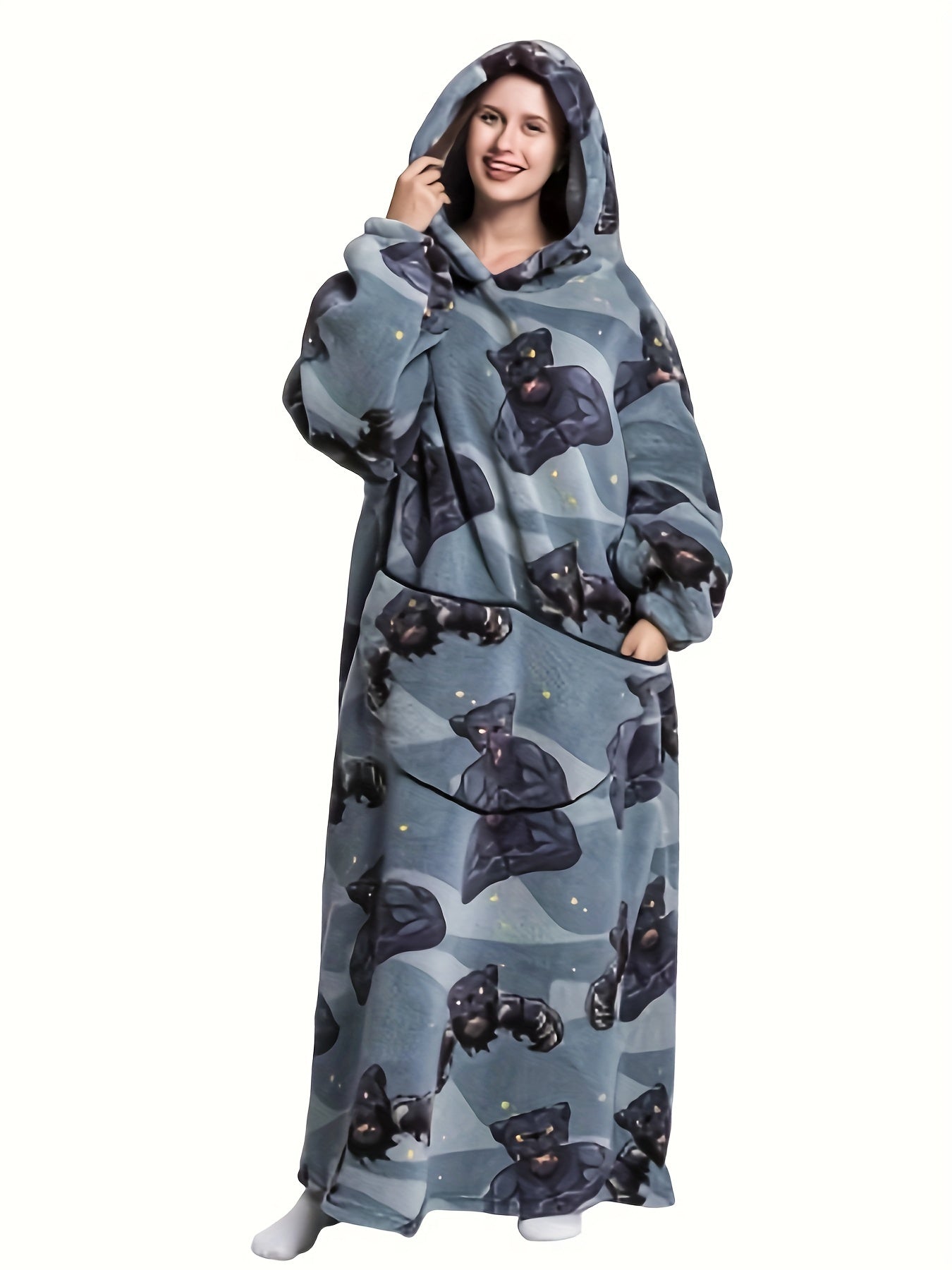  Alpaca Pattern Sherpa Fleece Hooded Nightgown