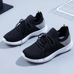 Women's Knit Lace-Up Running Shoes Breathable Lightweight Sneakers