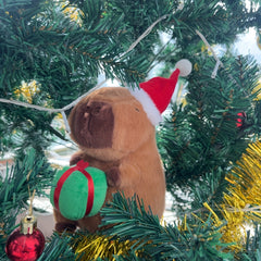 66in Christmas Capybara Plush Toy with Santa Hat, Gift Simulation Anime Doll