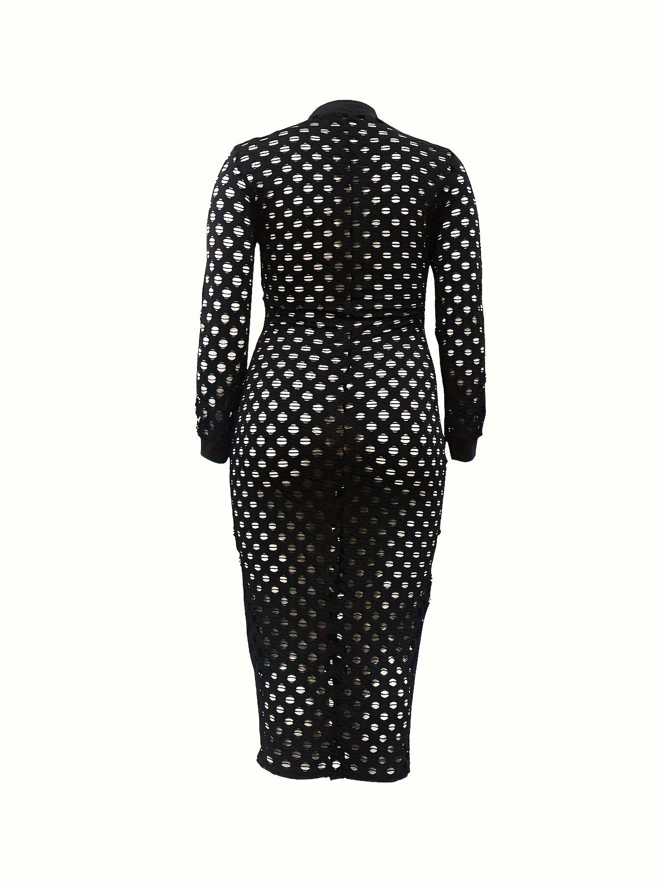  Sexy Hollow Out Long Sleeve High Neck Dress