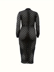  Sexy Hollow Out Long Sleeve High Neck Dress