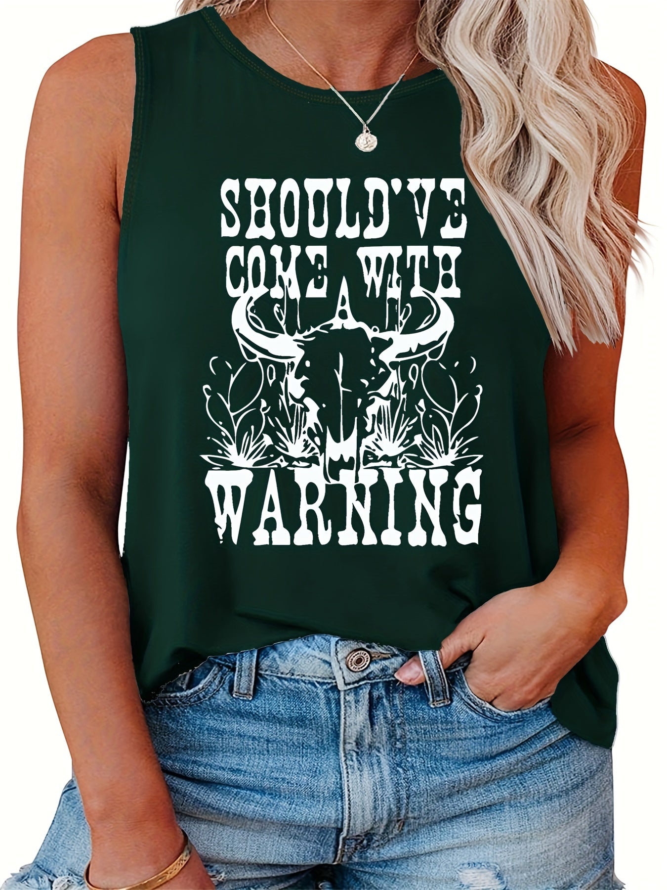  Women's Slogan & Cow Print Tank Top