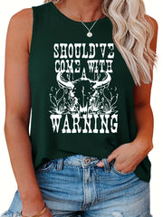  Women's Slogan & Cow Print Tank Top
