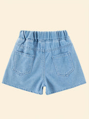 Girls' Bow Front Denim Shorts Elastic Waist