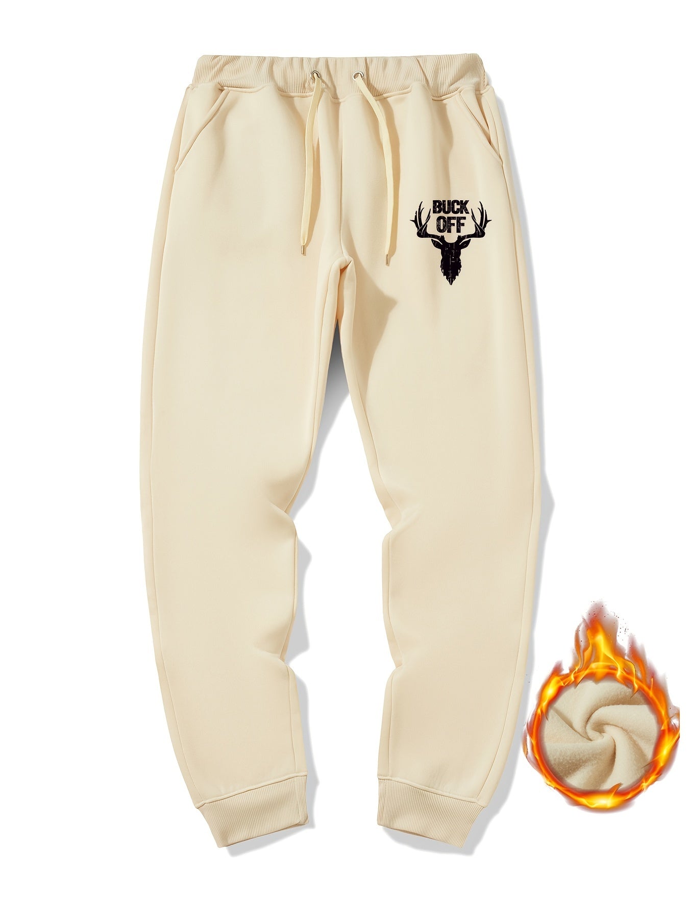 Antlers Print Warm Sweatpants Men s Casual Drawstring Jogger Pants