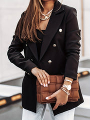  Solid Button Long Sleeve Blazer With Pockets