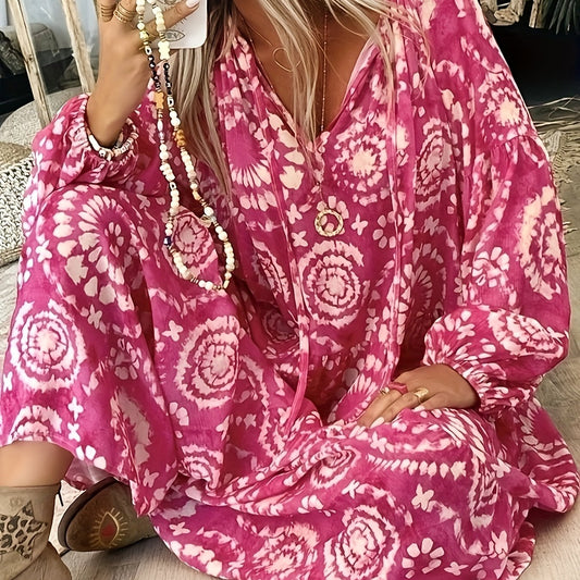  Tie Dye Lantern Sleeve Maxi Dress