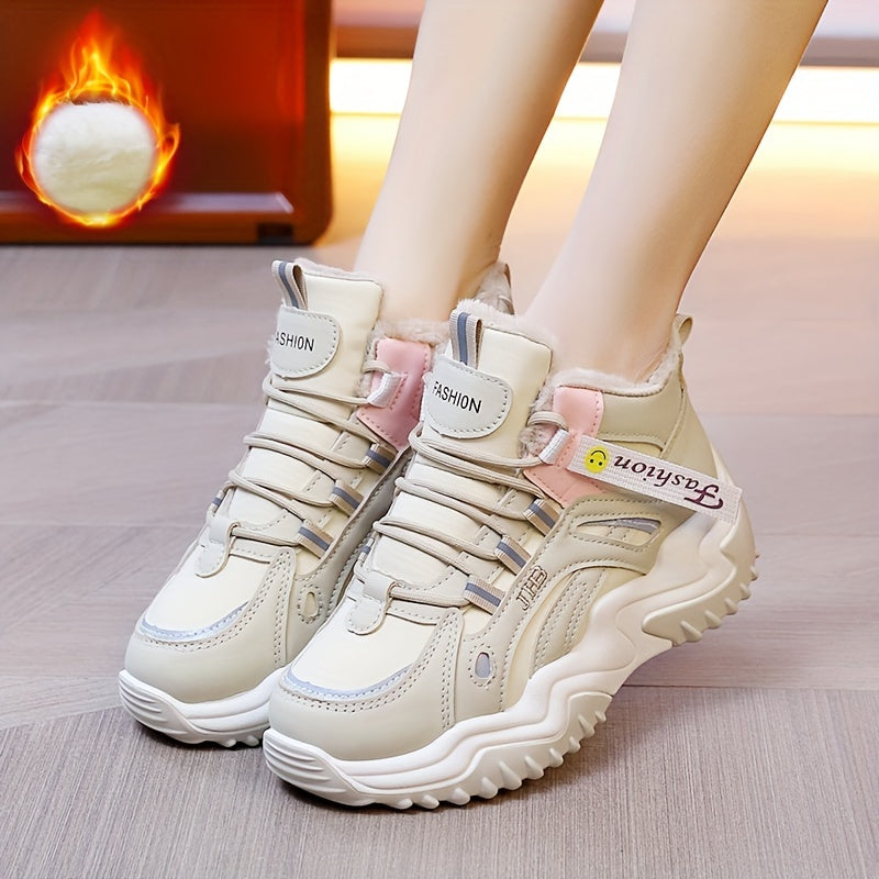 Women's Faux Fur Lined Chunky Sneakers Winter Running Shoes