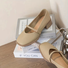 Chunky Heels Square Toe Pumps Buckle Strap Dress Heels