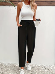  High Rise Straight Leg Pants With Pockets