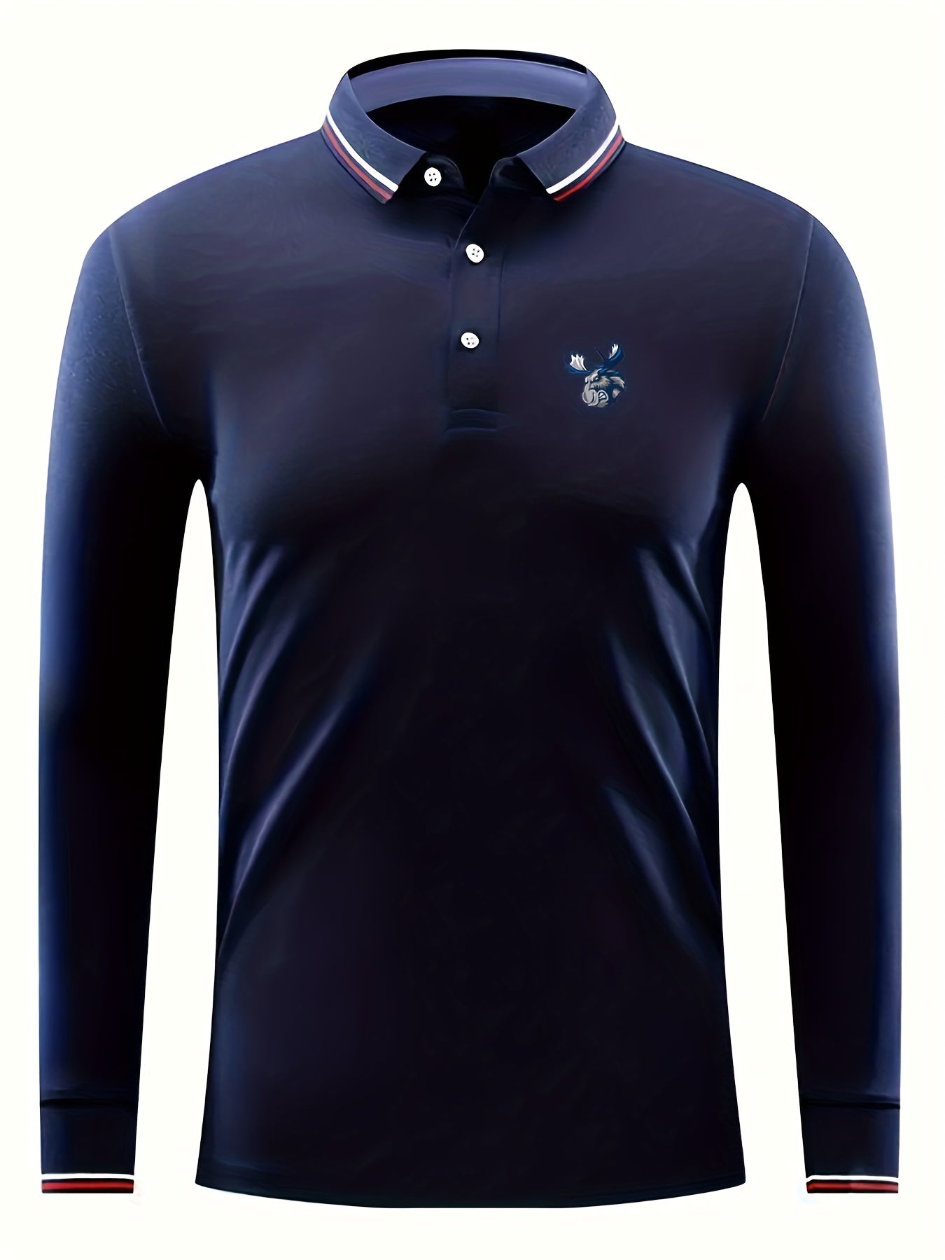 Elk Print Men's Casual Long Sleeve Polo Shirt