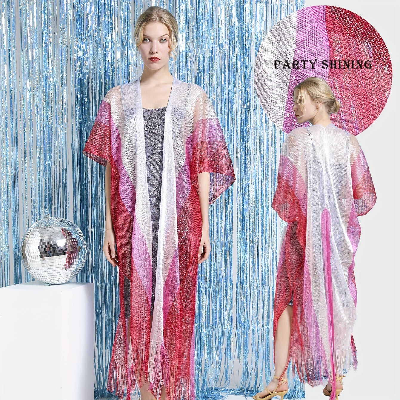 Sparkly Long Shawl Block Decorative Shawl Women Dress Wrap Cape